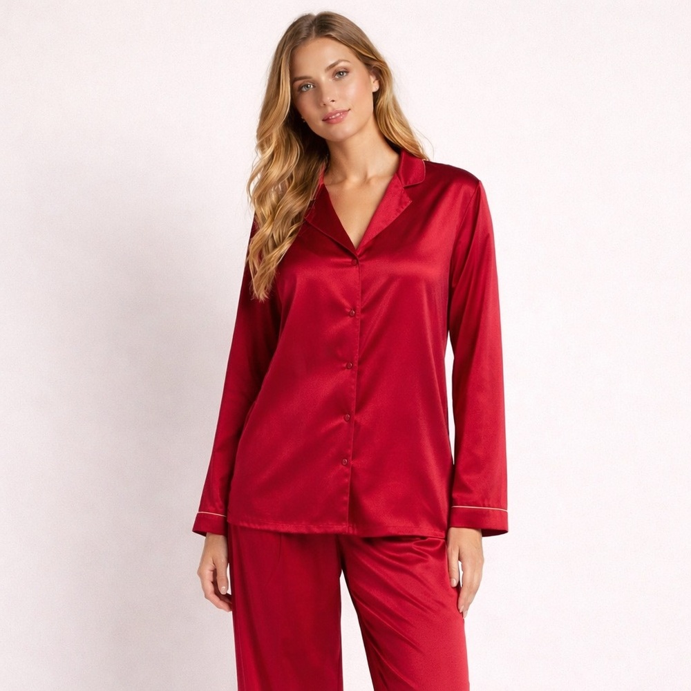 Intimissimi 100% Silk Satin Pajama Set – Red | Palazzo Pants & Jacket | NWT